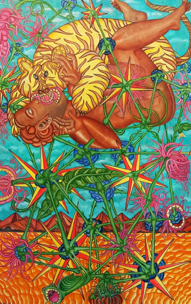 Tiger and woman